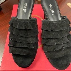 NWT, black suede Vaneli slides.